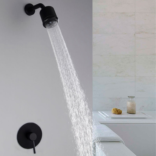 Brass Black Bathroom Shower Set 80mm Rainfall ShowerHead ABS Rain Shower Single Faucet Wall Mounted Shower Arm Diverter Mixer