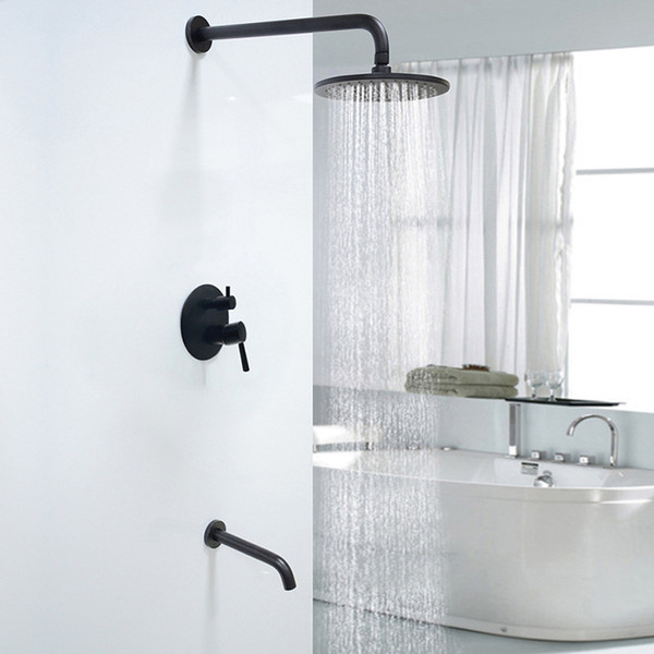 Wall Mounted Brass Shower Faucets System Shower Mixer 2 Ways Valve Bathroom Rainfall Showerhead Balck 200mm Showers Set