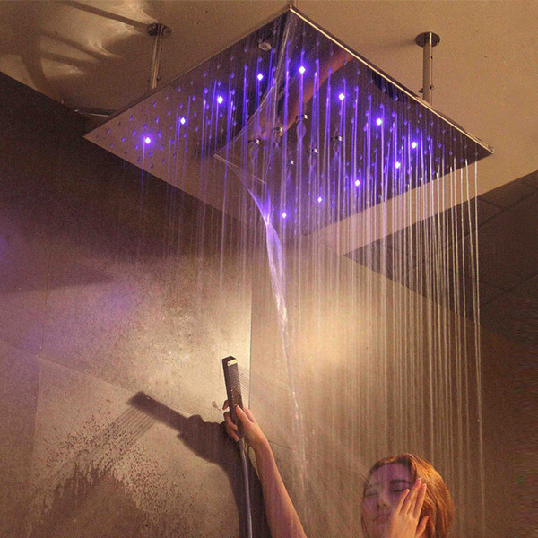 Shower Head Hot Cold Control Big LED Light Shower Faucet Set Brushed Mixer Showers Bathroom Rainfall Waterfall Mist fall Ceiling Mounted