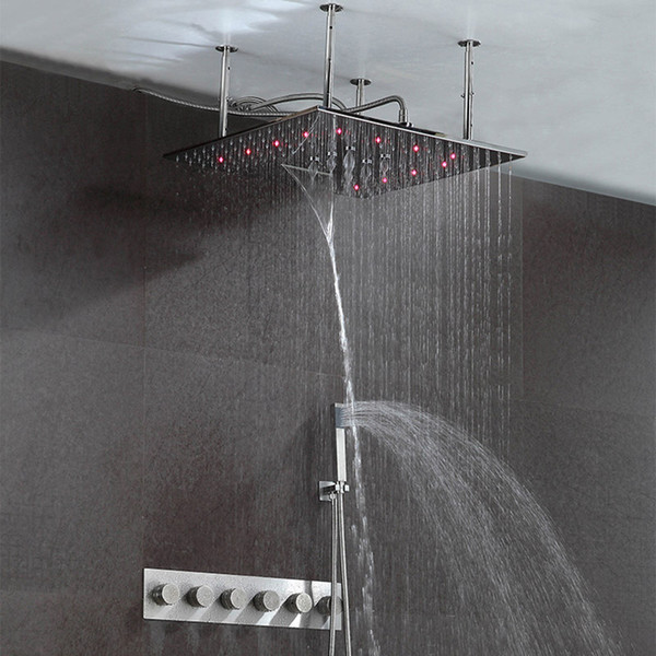 Luxury European Style Large SUS304 Hot Cold Mixer Waterfall Rainfall Bathroom Led Ceiling Mounted Shower Heads Misty Showers Set