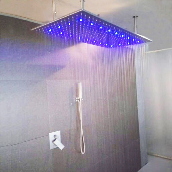 Big Bathroom Ceiling Mounted Hot Cold Control Valve Shower Set LED Shower Head Rainfall Brushed Shower Faucets Sets