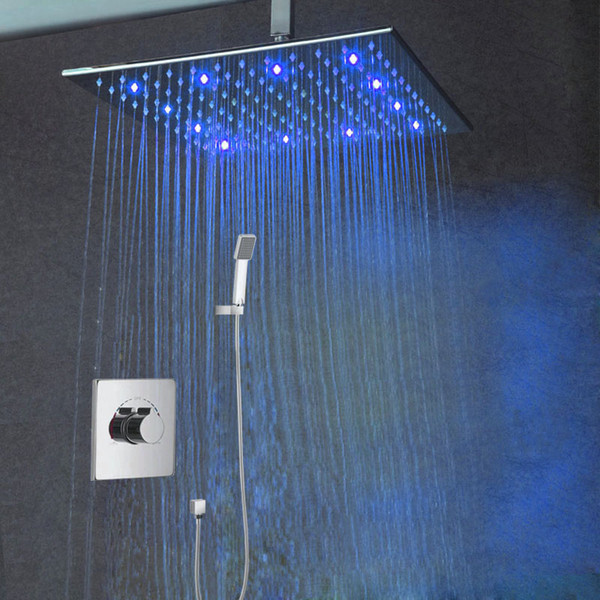 Shower Faucet Sets Polished LED 12 Inch ShowerHeads Ceiling Mounted Hot Cold Shower Mixer Rainfall Bathroom Showers