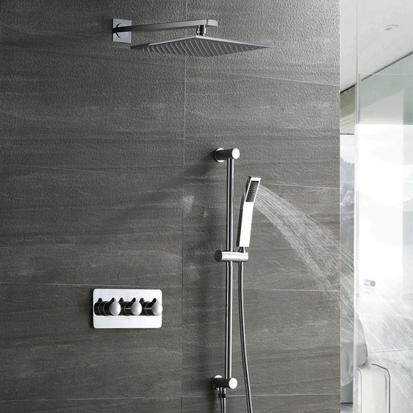 Bathroom Chrome Wall Mounted Shower System 300mm Rainfall Square Shower Head Hot Cold Brass Shower Faucet Set Bath Mixer Taps