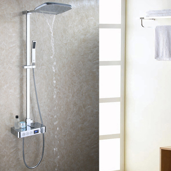 Digital Display Shower Set Intelligent Thermostatic Brass Faucet Smart Rain Waterfall Showerhead 25cm Water Power Shower Faucets