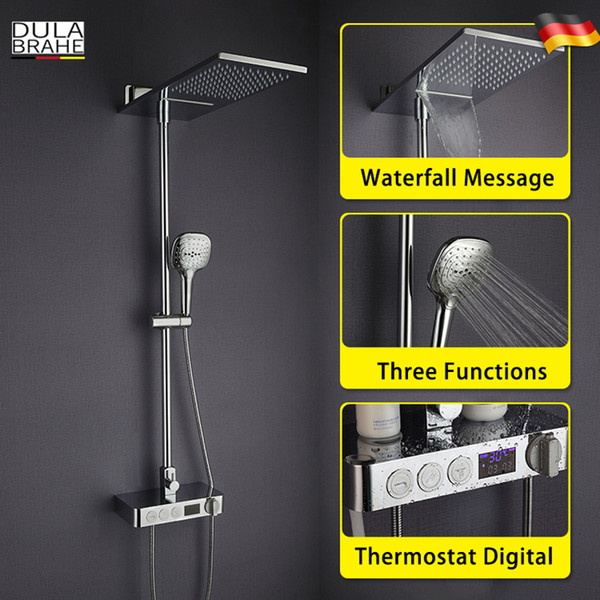 Bath Rain Shower Faucet Set Thermostatic Hot And Cold Mixer Tap Smart Bathroom Waterfall Shower Head