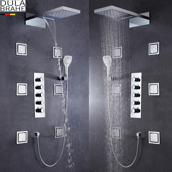 Germany DULABRAHE Thermostatic Bathroom Shower Faucet Large Water Flow Mixer Set Bath & Shower Valve Waterfall And Rain Shower Head