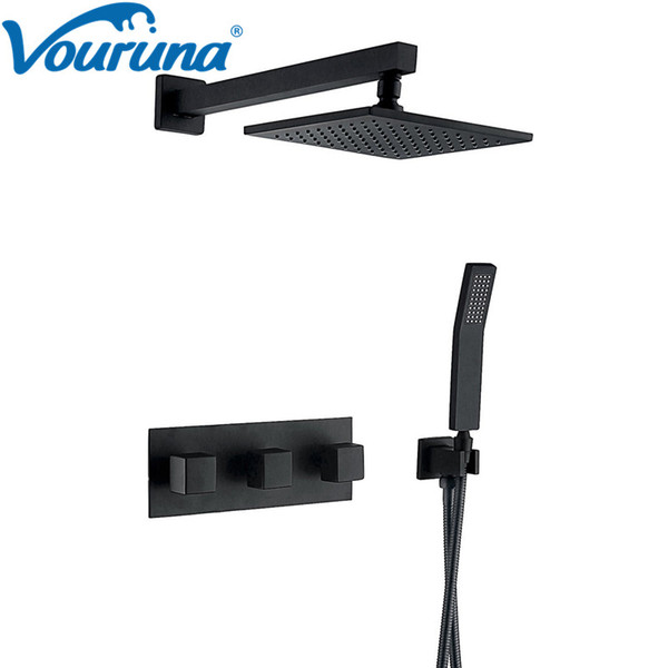 VOURUNA Blackened Rain Shower Set Wall Mounted Bathroom Shower Mixer Faucet