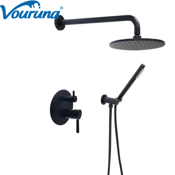 VOURUNA Matte Black Bathroom Shower Set Wall Mounted Bathing Shower Faucet Mixer Tap