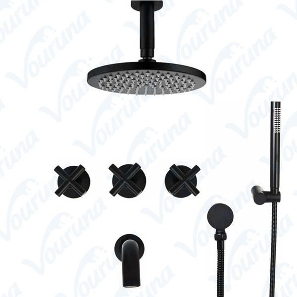 VOURUNA Black Bathroom Shower Set Ceiling Rain Shower Set Bathing Mixer Faucet Wholesale