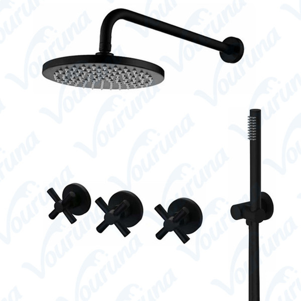 VOURUNA Blacken Ceiling Rain Shower Set Wall Mounted Bathroom Shower Set Mixer Faucet Supplier