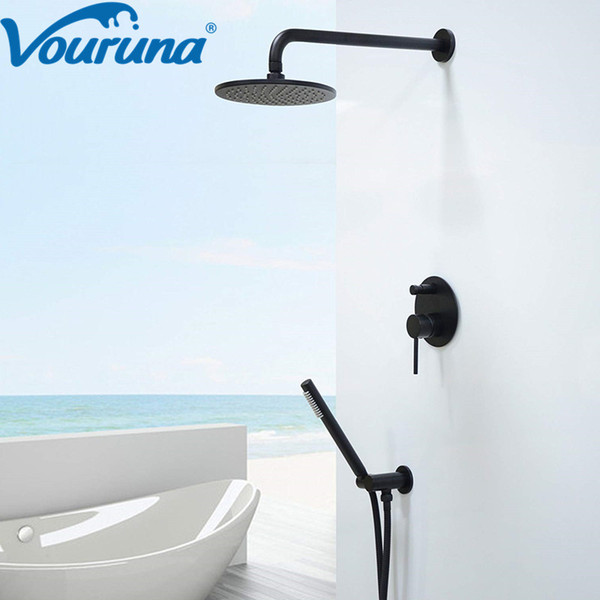 VOURUNA Matte Black Shower Set Bathroom In Wall Mounted Bathing Shower Mixer Faucet New Arrival Modern Luxury Brass Construction