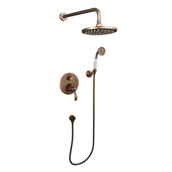 ROLYA Antique Brass In wall Bathroom Shower Set Vintage Bathming Mixer Faucet