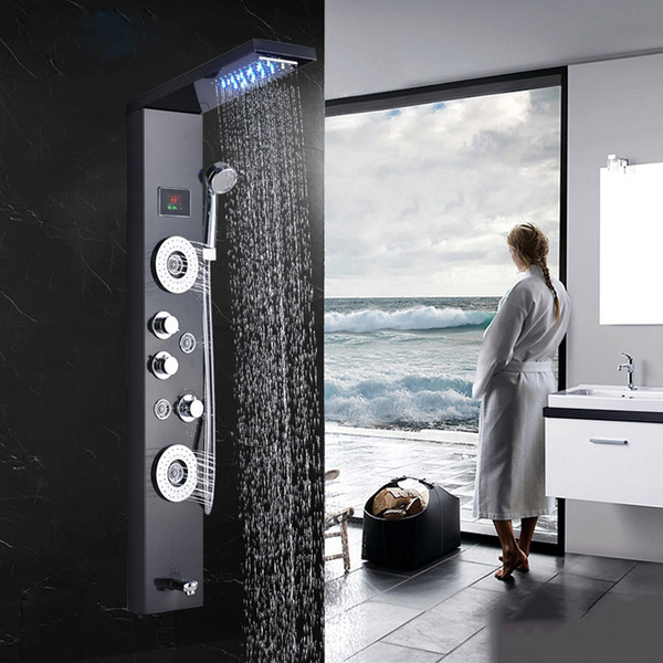 Bathroom Shower faucet LED Waterfall Rain Shower Panel Massage Jets Tub Shower Column Mixer Tap for bar