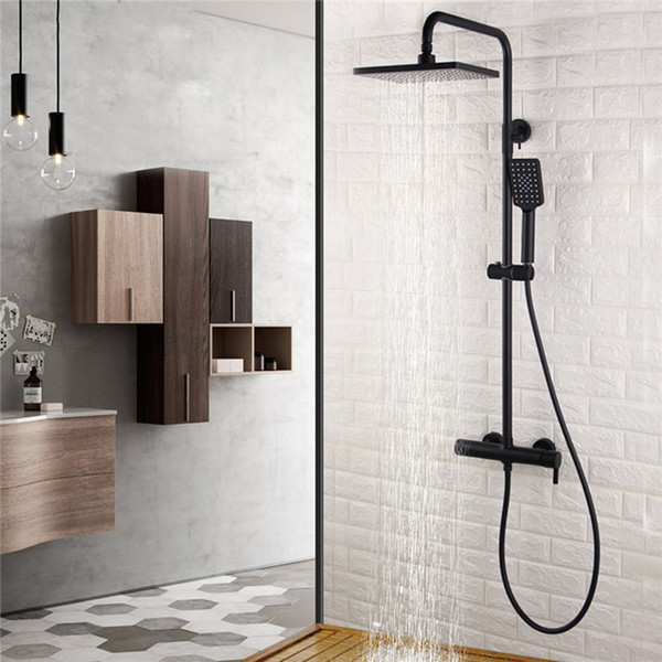 Matt Black 3 Functions Brass Bathroom Shower Set Bath Shower Faucet 9 Inch ABS Shower Head Adjust Arm