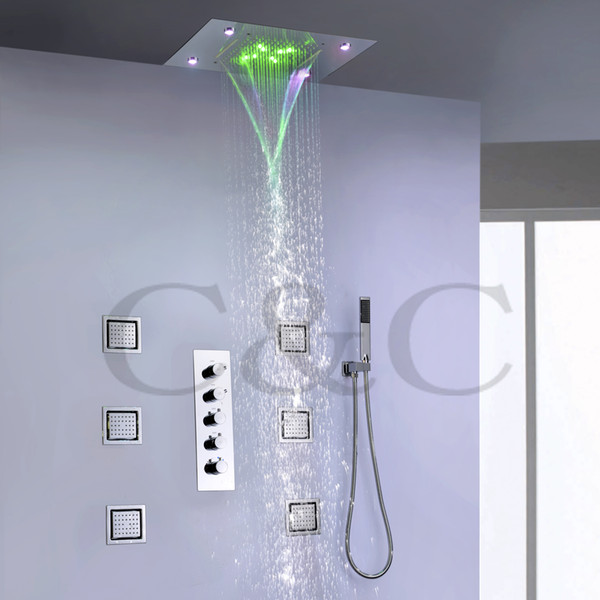 4 Water Functions Work Together Or Separately 50X36 CM Rain Waterfall Shower Head Bathroom LED Shower Faucet Set 008-50X36P-6MK