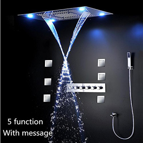 LED Shower Combo with 80x60cm with 4 Function Shower Head Brass Mixer Hand Shower Body Jets Ploished