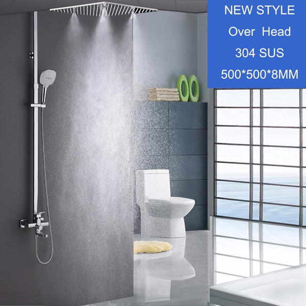 Bathroom Shower kits 20'' Ceiling Rain shower Set Faucets Tap Shower With Lifting Rod Adjustable 3 Setting Model Hand held 2018092