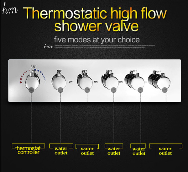 KAN Bathroom Accessories 5 Function Brass Chrome Conceal Wall Mounted Thermostatic Valve High Flow 70L/min Water Faucet 161222# 161225