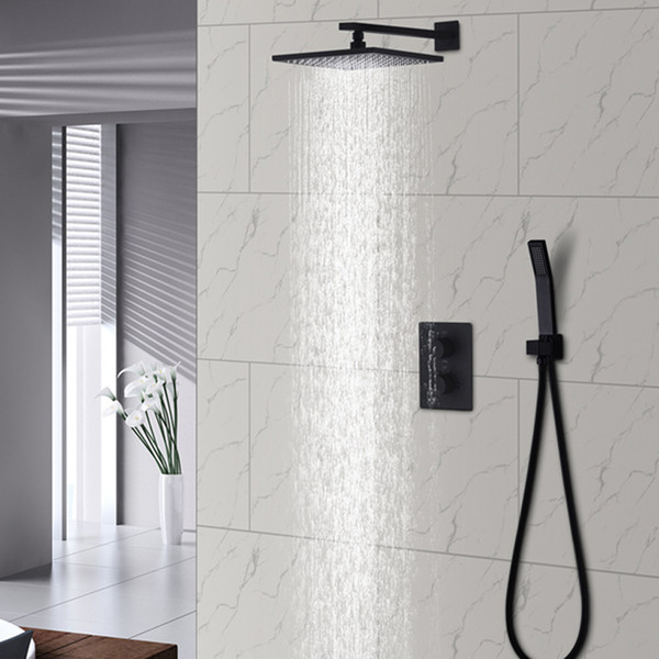 Black Rain Shower Set Bathroom Thermostatic Mixer Wall Mount 10