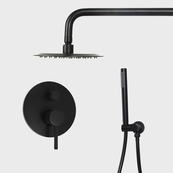 Brass Black Bathroom Shower Set Wall Or Ceiling Mount 8/10/12 Inch Ultrathin Rain Shower Head Bath Faucet PVC Hose