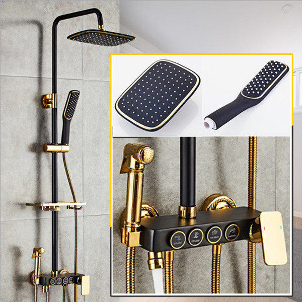 Shower Set Copper Hot And Cold Boost Retro Bathroom Shower Handheld Spray Black Gold Shower Systems withPersonal Hygiene Handheld Bidet Set