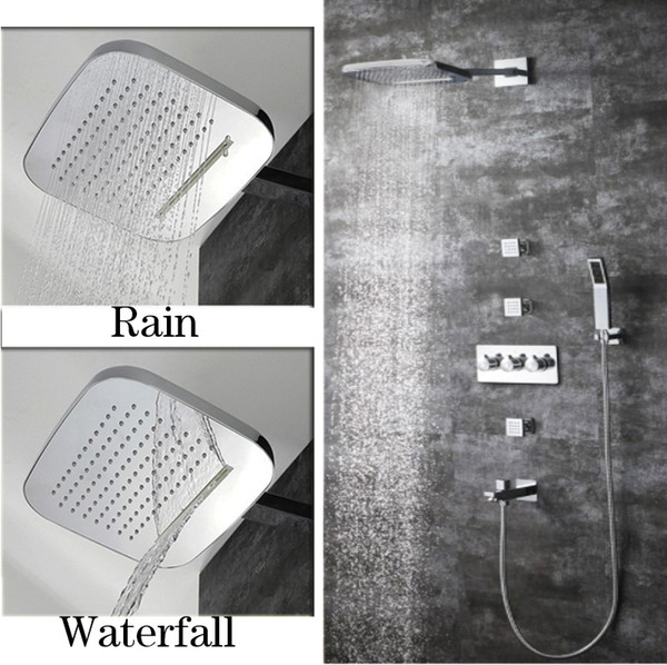 4 Way Shower Mixer 5 Water Flow Concealed Wall Mounted Shower Panel 2 Function Showerhead Rainfall Waterfall shower with Hand Spray Faucet