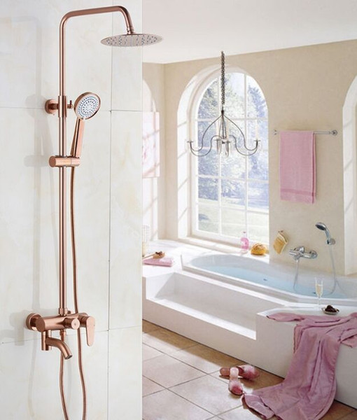 Dofaso luxury Rose Gold copper shower faucet Bathroom antique Shower Set 8