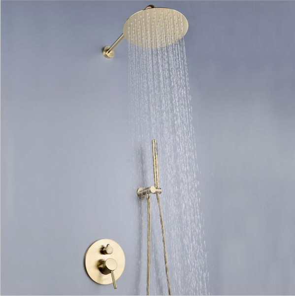 Hot Sale In Wall Mounted Shower Bath Rain Shower 10 Inch 250mm Bathroom Showerhead Matt Gold Surface SUS304 Hot Cold Shower Mixer Set