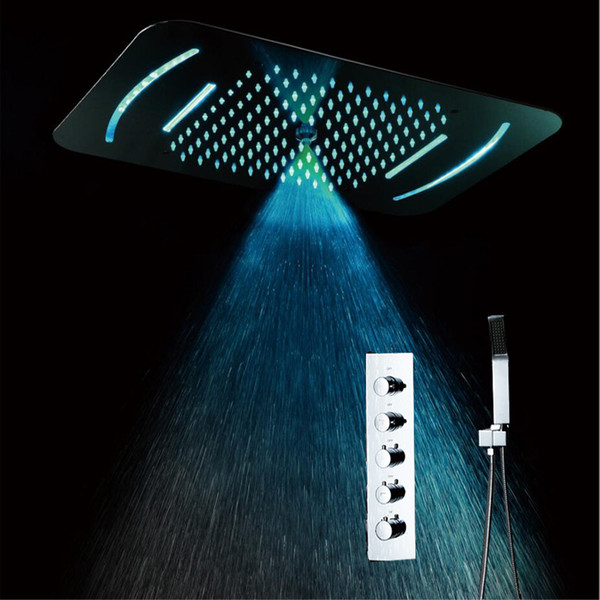 Multi Function Bathroom Led Shower head 23 Inches rectangular Electricity power led light rain showerhead Conceal Ceiling Shower Mixer Set