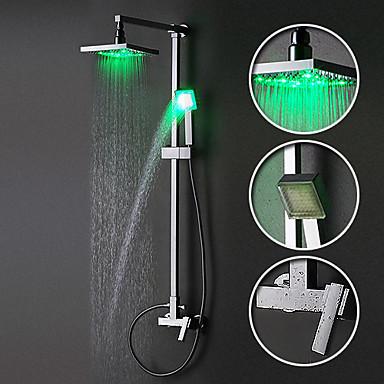 Bakala Single Handle Contemporary Color Changing LED Shower Faucet with 8 inch Shower Head sets +LED Hand Shower