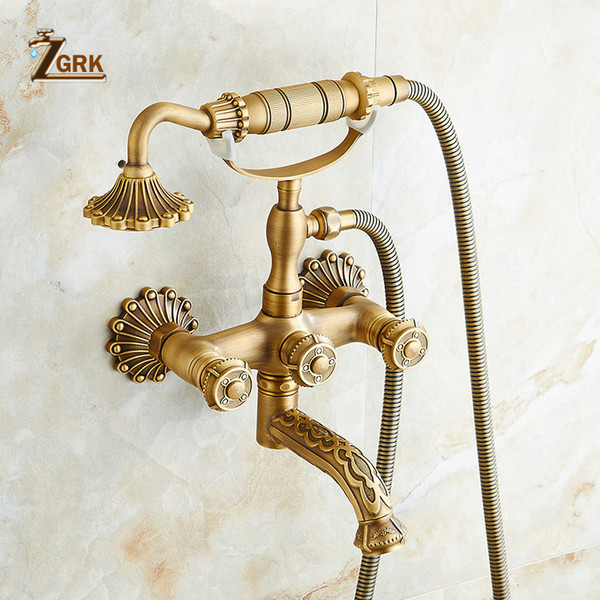 ZGRK Shower System Bathroom Faucet Hand Shower Set Brass Mixer Taps Top Spray Rainfall Shower Head Washing Faucets Antique