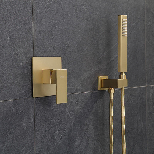 2019 New Wall Mounted Luxury Brass Brushed Gold Rainfall Shower System Hand Shower Sprayer Set Water Saving