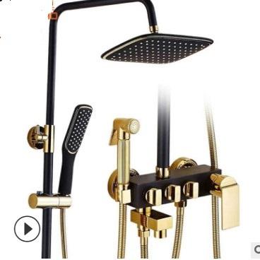 European bath full copper inlaid gold antique black shower shower sprinkler set