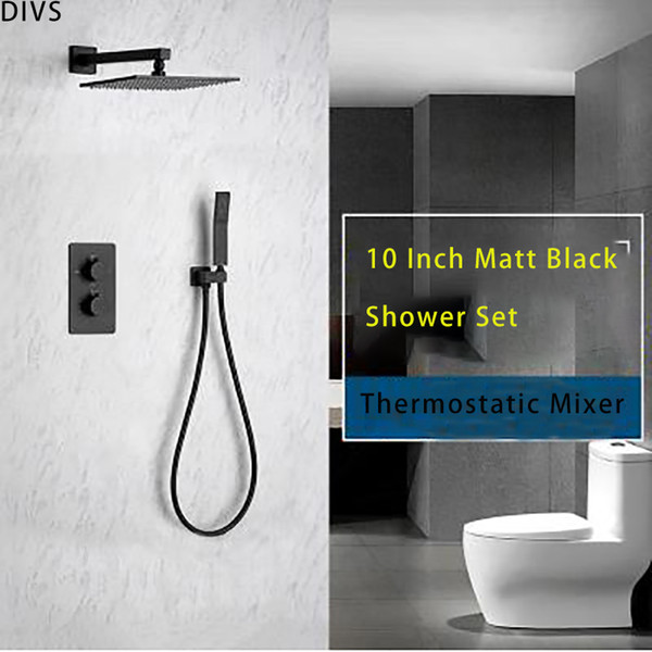 Thermostatic Shower Set Wall Mounted Matte Black Bathroom Shower 10 Inch Shower Mixer Tap Instagram style Ducha