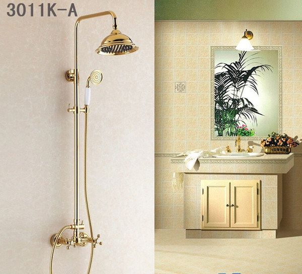 Fashion Europe style luxury high quality brass gold finished wall mounted shower faucet set with rainfall shower head