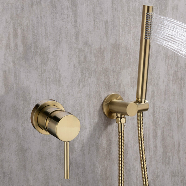 Gold Shower Faucet Set Concealed Wall Mounted Embedded Bathroom Shower Mixer Vlave Hand Held Shower Head Black Brushed