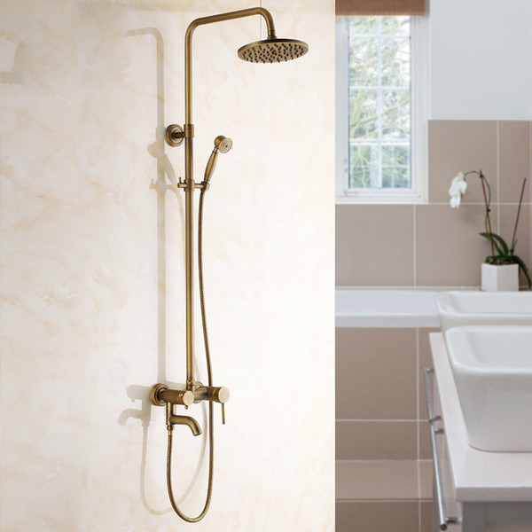 European Antique Style Brass Bathroom Shower Sets With Lift Water Saving Shower Head Big 8