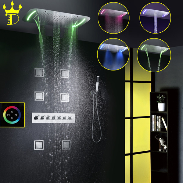 DISGOD Bathroom Shower Set Accessories Thermostatic Mixer Tap Touch Panel LED Shower Head Waterfall Rainfall Bath Shower Faucet