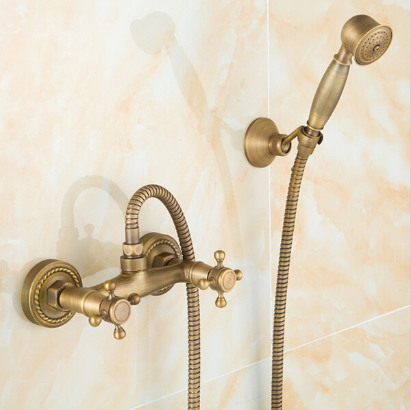 Antique Brass Bathroom Bath Wall Mounted Hand Held Shower Head Kit Shower Faucet Sets AF-1003