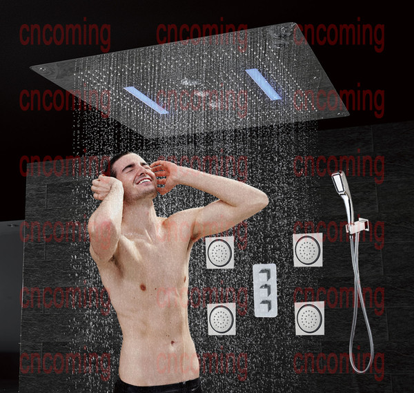 Bathroom Concealed Shower Set with Massage Jets & LED Ceiling Shower Head Panel Thermostatic Bath Shower Tap Rain Waterfall AF5424