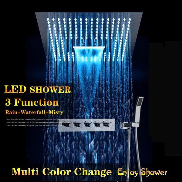 Embeded LED Ceiling Shower Set 16 Inch Mist Rain Waterfall Bathroom Shower Head Multiple Functions Shower Diverter