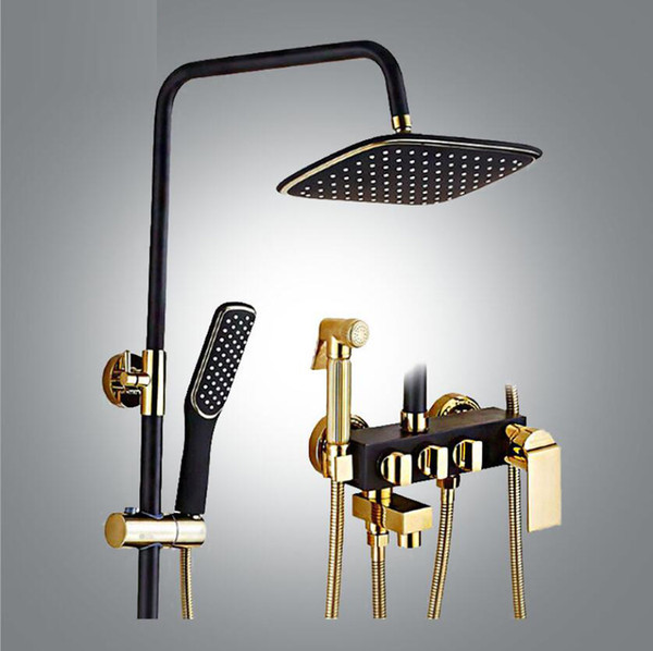 New European Full Brass Vintage Black Shower Set Blister Four-speed Supercharged Shower Raining Bathroom Supplies Wholesale