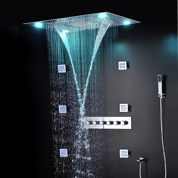 luxury shower set embeded ceiling led rain shower head sets multi function remote control led color change waterfall shower head