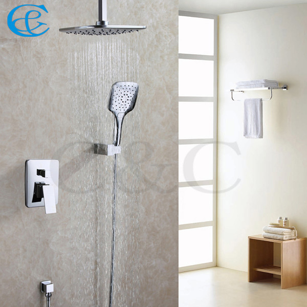 Chrome Polished Rainfall Bathroom Shower Head Three Function Hand Shower Contemporary Bath Shower Faucet Set 005-8A-3