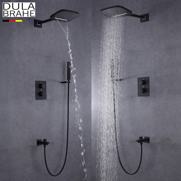 DULABRAHE Blacken Bathroom Shower Faucet Set Wall Mounted Rain Brass Waterfall Shower Head All Copper Bath & Shower Mixer Tap