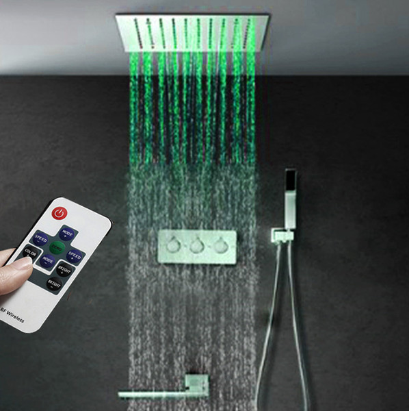 Luxury Hot Cold Shower Mixer Faucet Electric LED 64 colors remote control Multi Function Concealed Shower Head Set Big Rain showerheads