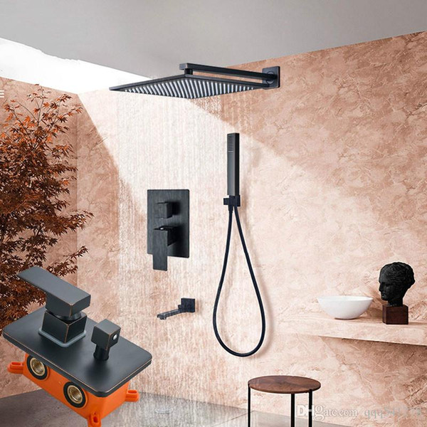 Oil Rubbed Bronze Bathroom Shower Mixer Faucet Brass Embedded Box Control Valve Shower Set Swivel Spout 8/10/12/16