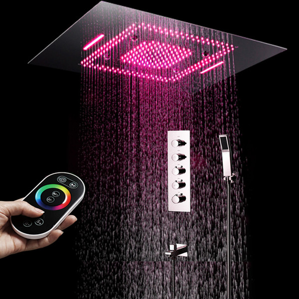 Thermostat Conceal Bathroom Shower Faucet 4 Way Embed Box Easy Install Mixer Valve Set 64 Color LED Rain Shower Head Rainfall,Waterfall,Mist