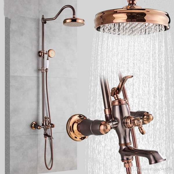 Oil Rubbed Bronze Shower Faucet System Rainfall Rose Golden and Bronze Bathroom Shower Mixer Shower Set Faucet Swivel Spout