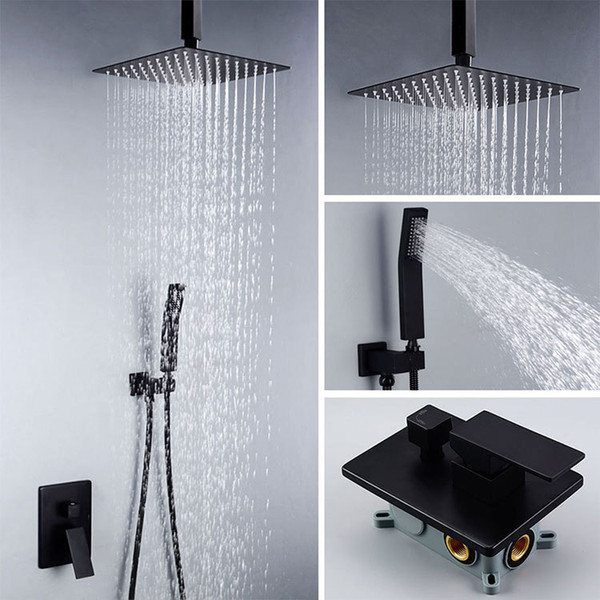 Good Quality Black Color 304 Stainless Steel Rain Shower Set Installed In Wall 12